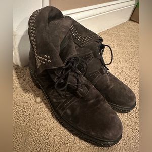 Stuart Weitzman charcoal suede studded combat boots